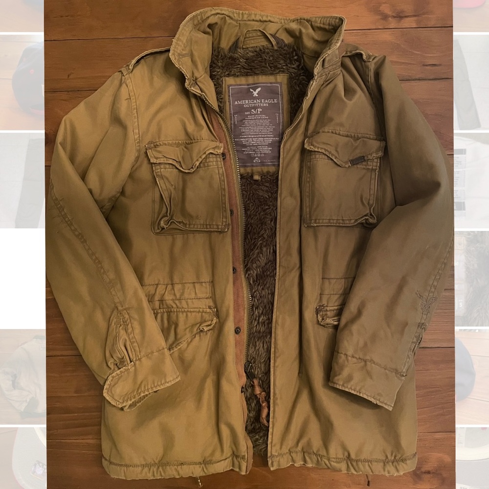 American Eagle Faux Fur Lined Military Jacket
